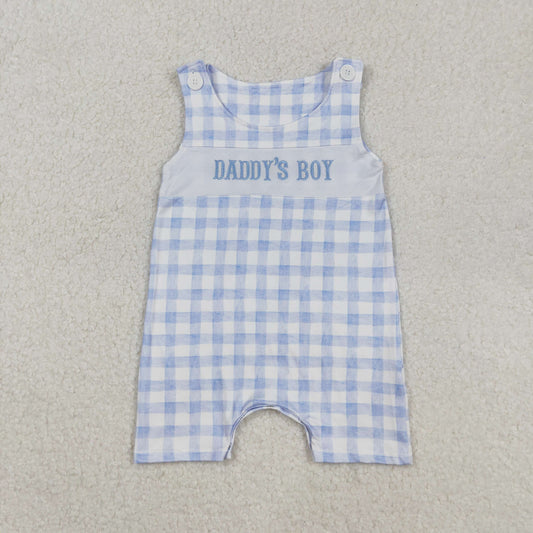 SR2945 Embroidered Daddy's Boy Blue Plaid Sleeveless Boys  Romper 202509 RTS