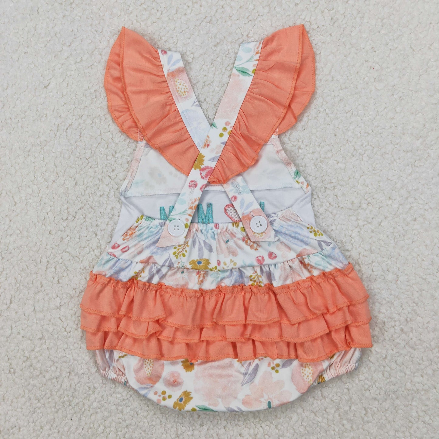 SR2948 I Love Mom Embroidered Orange Flower Ruffle Fly Sleeve Romper Baby Girls Boutique Summer Clothes  202503 RTS