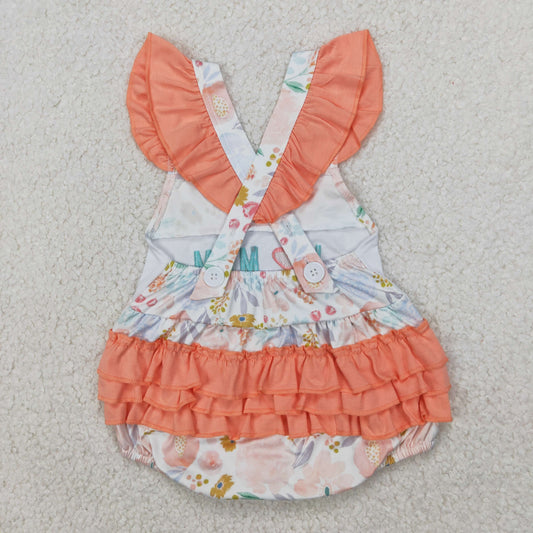 SR2948 I Love Mom Embroidered Orange Flower Ruffle Fly Sleeve Romper Baby Girls Boutique Summer Clothes  202503 RTS