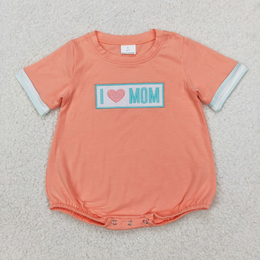SR2949 I Love Mom Embroidered Orange Short Sleeve Romper Baby Boy Boutique Summer Clothes  202504 RTS