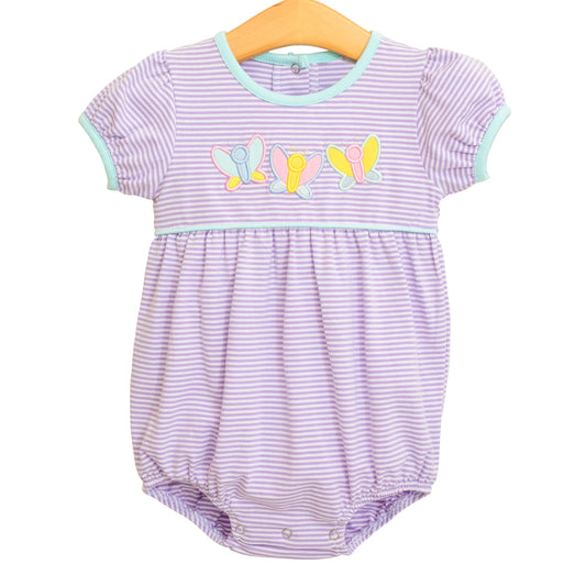 Preorder SR2955 Colored Bows Purple Striped Short Sleeve Romper Baby Girls Boutique Summer Clothes  202503