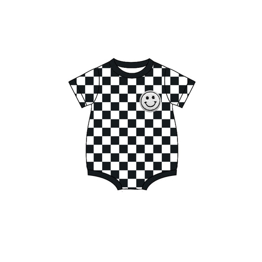 Preorder SR2958 Black White Smile Face Short Sleeve Romper Baby Boy Boutique Summer Clothes  202503
