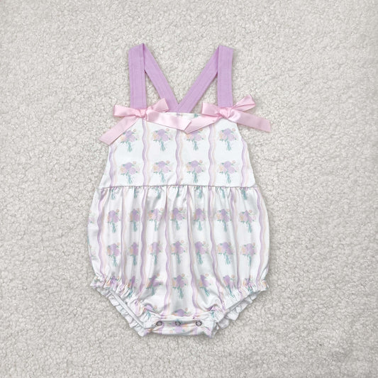 SR2961 Purple Pink Flower Bows Sleeveless Romper Baby Girls Boutique Summer Clothes  202504 RTS