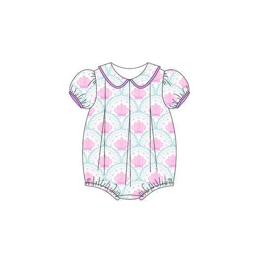 Preorder SR2962 Rose Red Blue Star Sea Shell Short Sleeve Romper Baby Girls Boutique Summer Clothes  202503