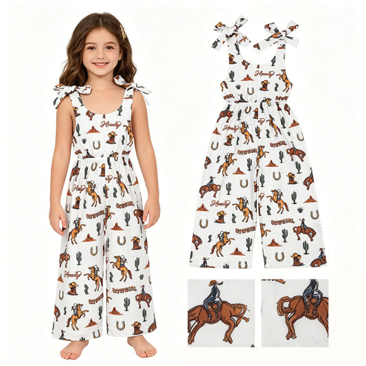 SR2969 Cowgirl Cactus Riding House Beige Sleeveless Girls Overalls Jumpsuits 202604 RTS