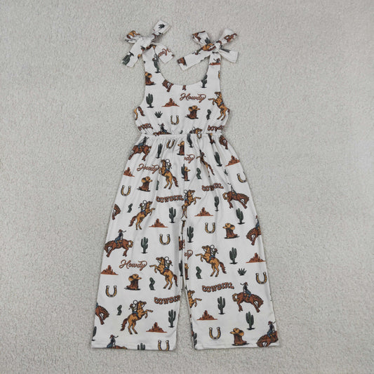SR2969 Cowgirl Cactus Riding House Beige Sleeveless Girls Overalls Jumpsuits 202604 RTS