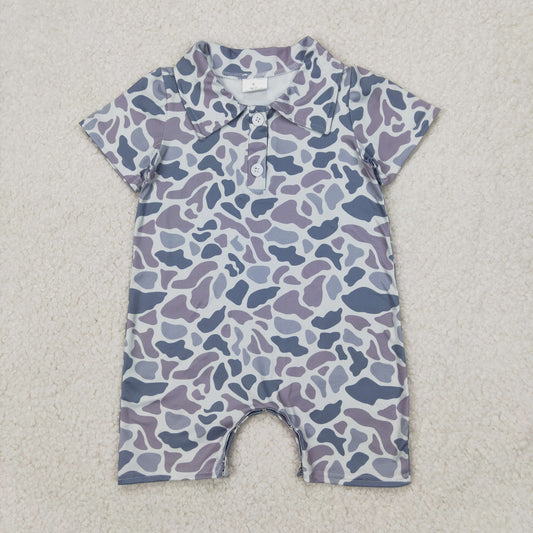 SR2973 Grey Camo Polo Short Sleeve Romper Baby Boys Boutique Summer Clothes  202503 RTS