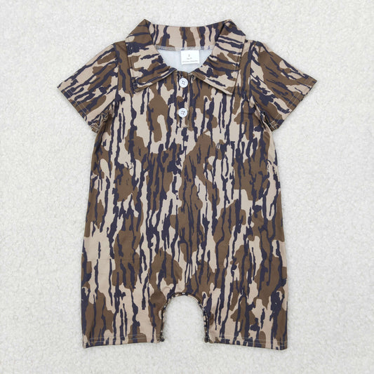 SR2976 Brown Leaf Camo Polo Short Sleeve Romper Baby Boys Boutique Summer Clothes  202503 RTS