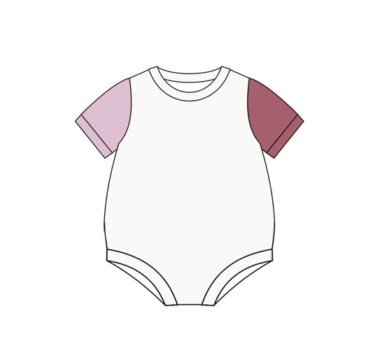 Preorder SR3014  Solid color contrast color rice purple short sleeve romper baby girls boutique outfits 202503