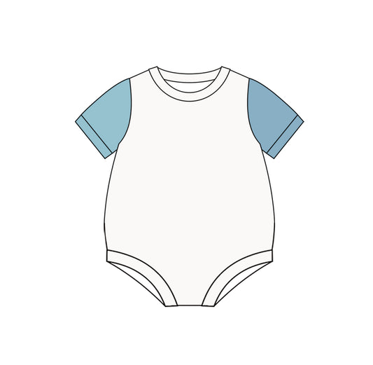 Preorder SR3015 Solid color contrast color rice blue short sleeve romper baby girls boutique outfits 202503