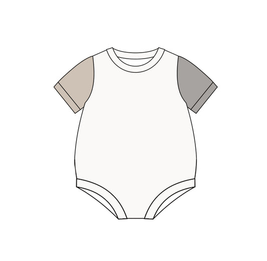 Preorder SR3016 Solid color contrast color rice grey short sleeve romper baby girls boutique outfits 202503