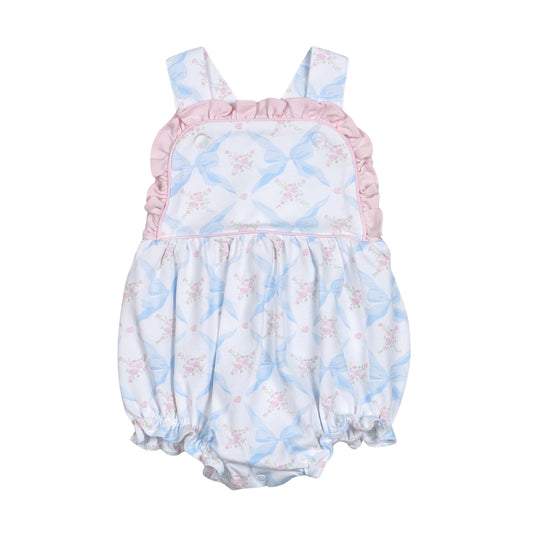 Preorder SR3031 Light Blue Pink Bows Ruffle Sleeveless Romper Baby Girls Boutique Summer Clothes  202503