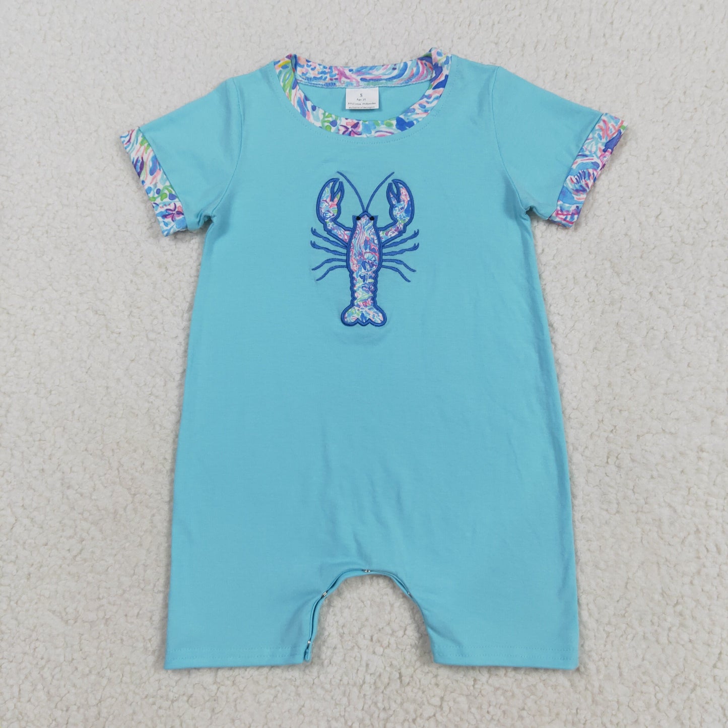 SR3044 embroidered lobster blue green short sleeve girls romper 202508 RTS