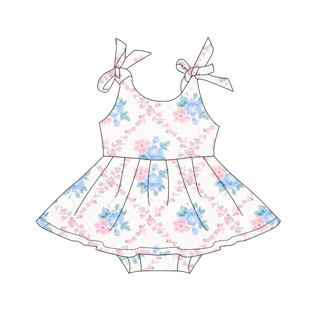 Preorder SR3047 blue pink flower sleeveless ruffle romper baby girls boutique outfits 202503