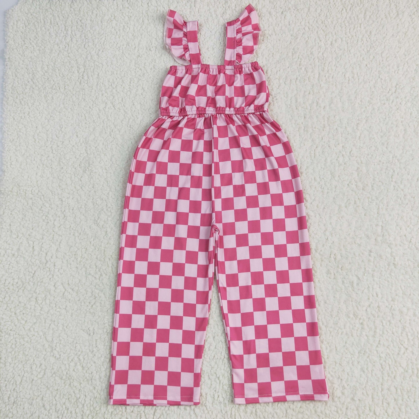 SR3050 Rose Red Plaid Fly Sleeve Romper Overall Jumpsuit Girls Boutique Clothes  202506 RTS