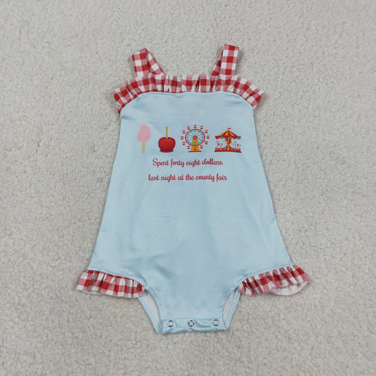 SR3055  Cotton Candy Ferris Wheel Blue Red Plaid Sleeveless Girls Bubble Romper 202603 RTS