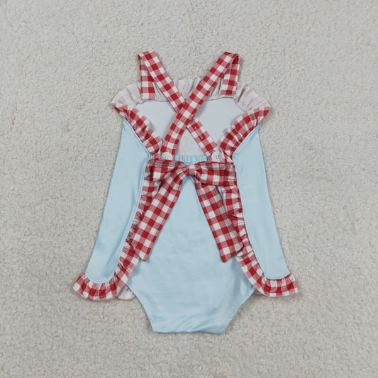 SR3055  Cotton Candy Ferris Wheel Blue Red Plaid Sleeveless Girls Bubble Romper 202603 RTS