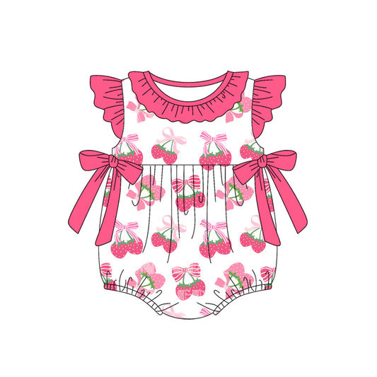 Preorder SR3059 Rose Red Strawberry Bows Flying Sleeve Romper Baby Girls Romper 202504