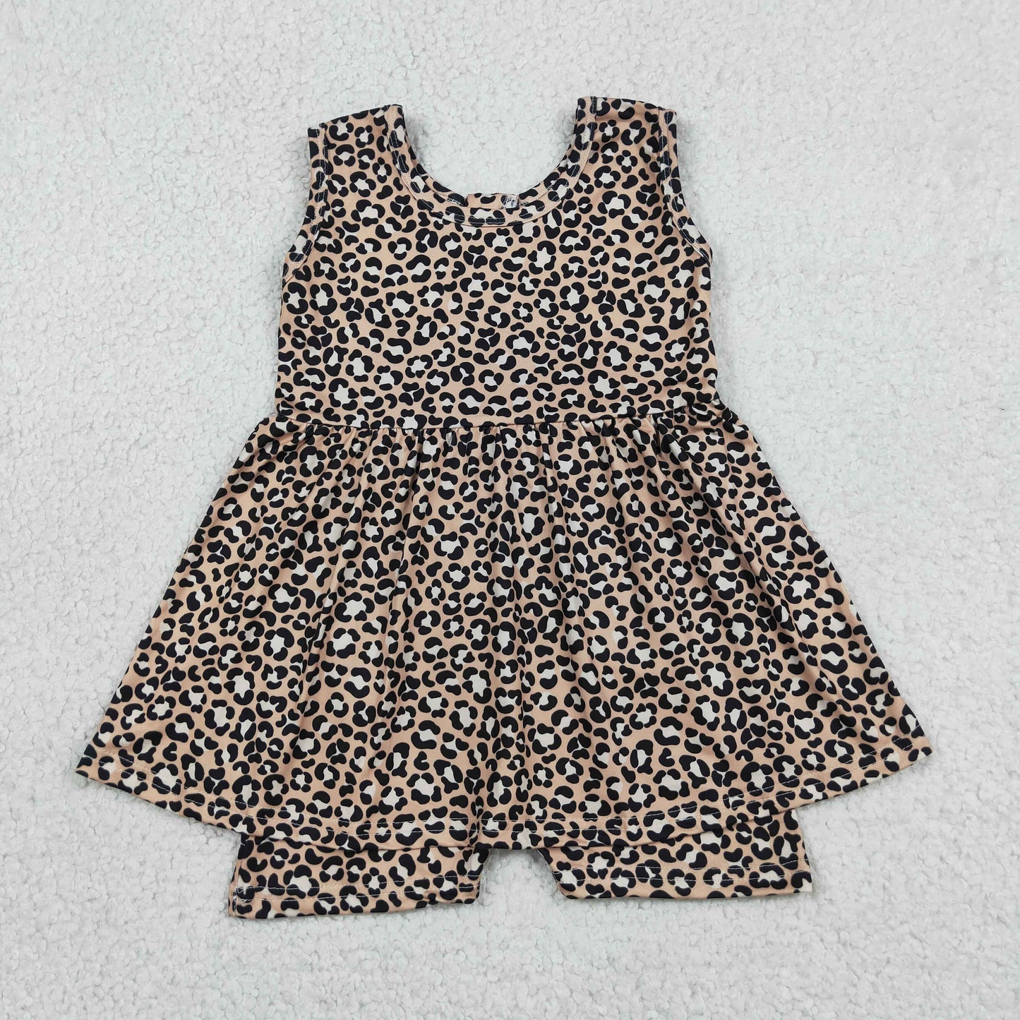SR3070 Leopard Brown Sleeveless Girls Bubble Romper 202605 RTS
