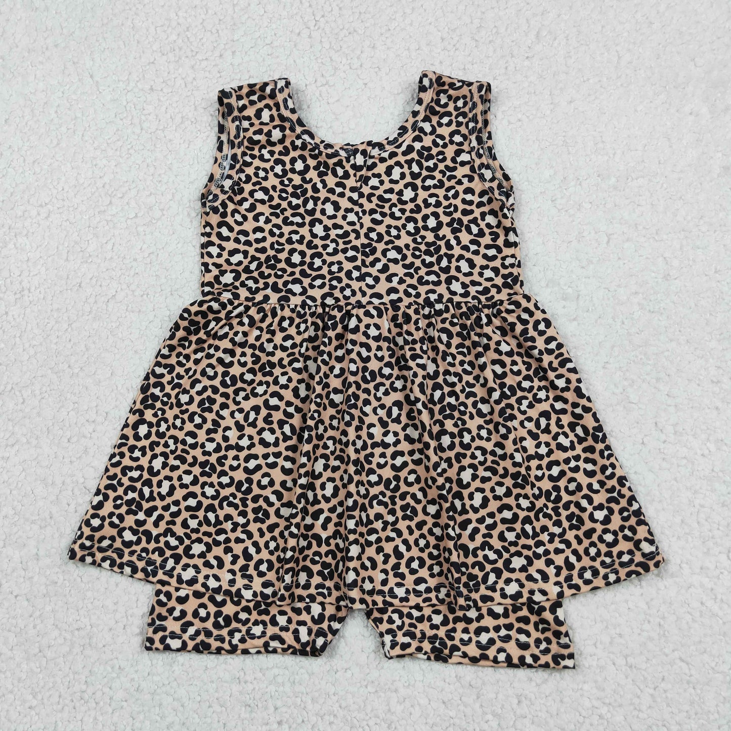 SR3070 Leopard Brown Sleeveless Girls Bubble Romper 202605 RTS