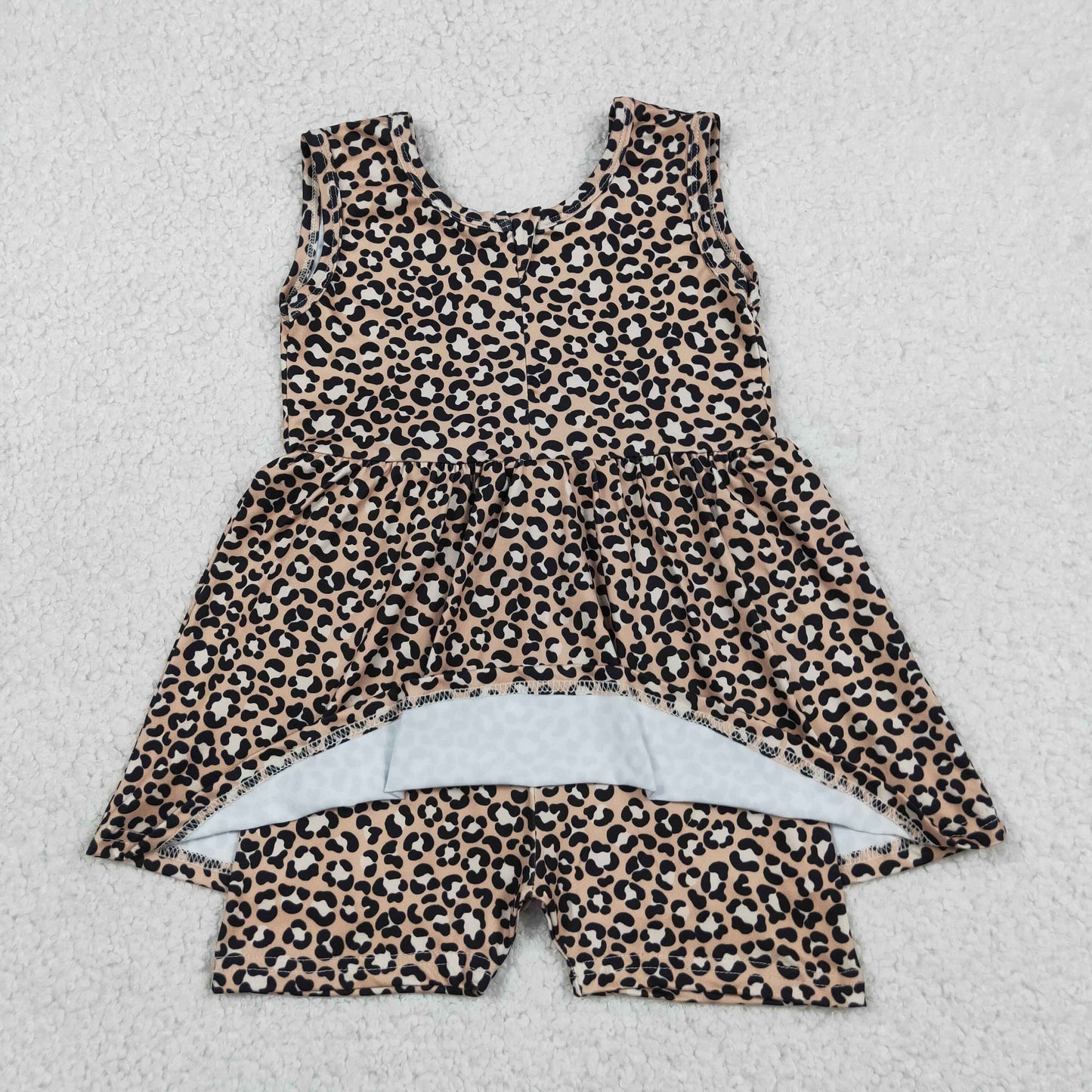 SR3070 Leopard Brown Sleeveless Girls Bubble Romper 202605 RTS