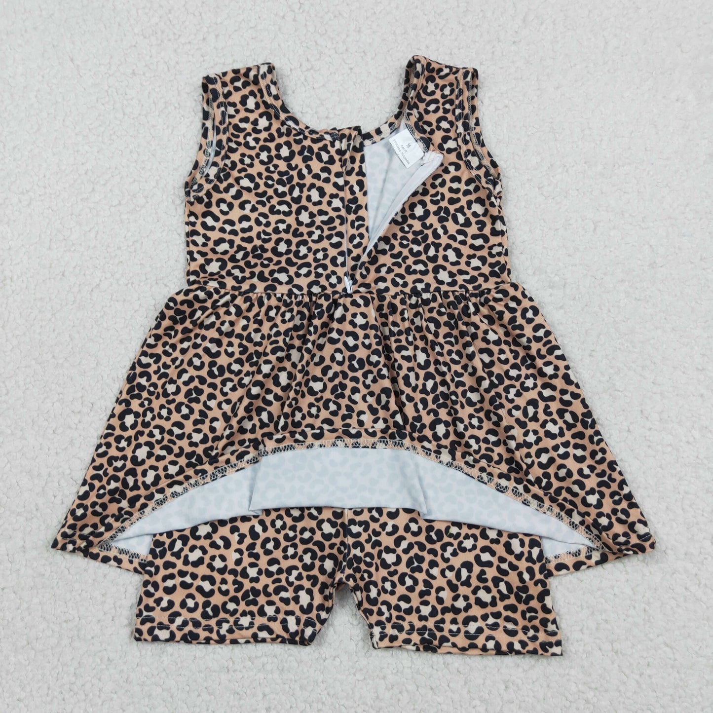 SR3070 Leopard Brown Sleeveless Girls Bubble Romper 202605 RTS