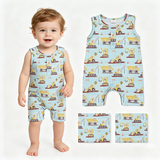 SR3085 trucks blue green sleeveless Boys romper 202605 RTS