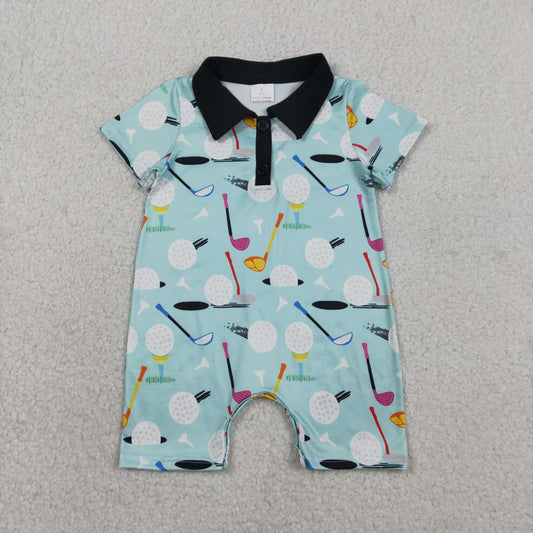 SR3086 Golf Blue Green Polo Short Sleeve Boys Romper 202602 RTS