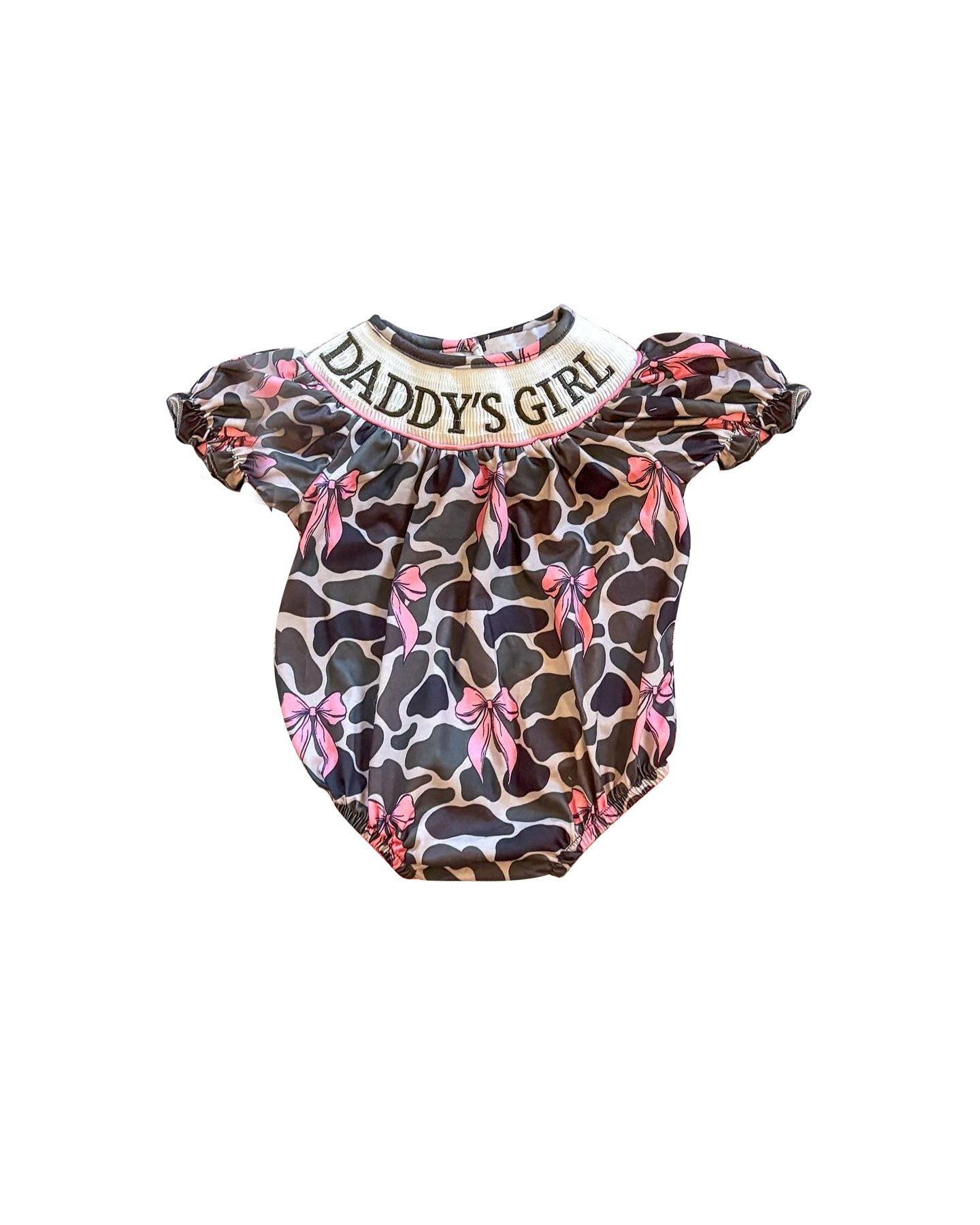 Preorder SR3105 Daddys Girl Pink Bows Camo Flying Sleeve Rompers Baby Girl Boutique Outfits 202505