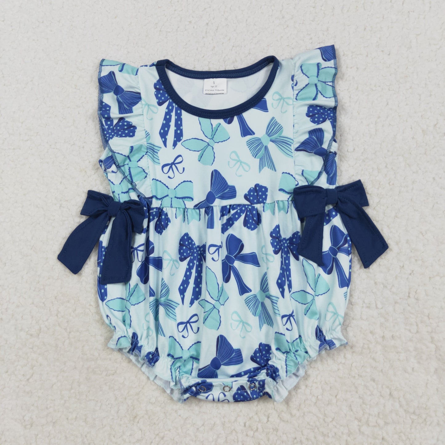 SR3121 Green Bows Ruffle Girls Bubble Romper 202508 RTS