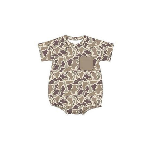Preorder SR3135 Boys Boutique Brown Camo Pocket Short Sleeve Rompers  202505