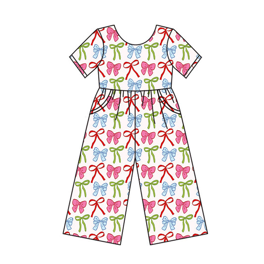Preorder SR3145  Bows Short Sleeve Overalls Jumpsuits Girl Boutique 202505