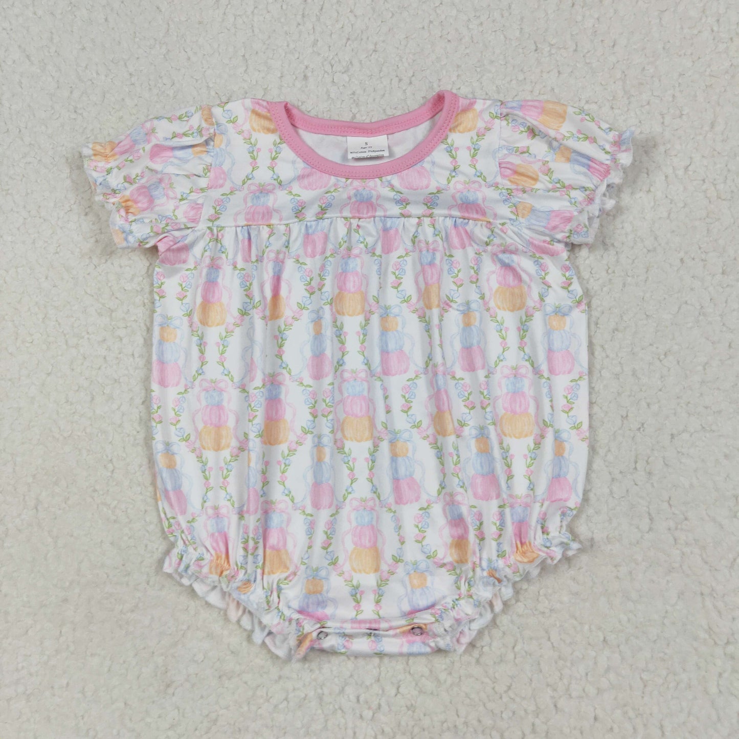SR3151 Girls Boutique Bow Pattern Pumpkin Blossom Plaid Pink Short Sleeve Bubble Romper 202507 RTS