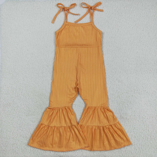 SR3162 Girl Boutique Solid Orange Ribbed Camisole Overall Jumpsuits 202508 RTS