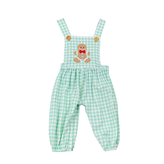 Preorder SR3175 Boys Boutique  Gingerbread Man Green Plaid Overalls Jumpsuits 202506