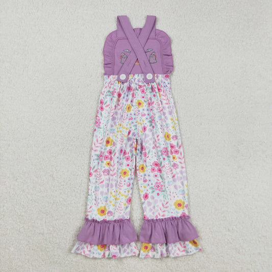 SR3177 Girls Boutique Embroidered Flower Pumpkin Ghost Purple Ruffle Overalls Jumpsuits 202508 RTS