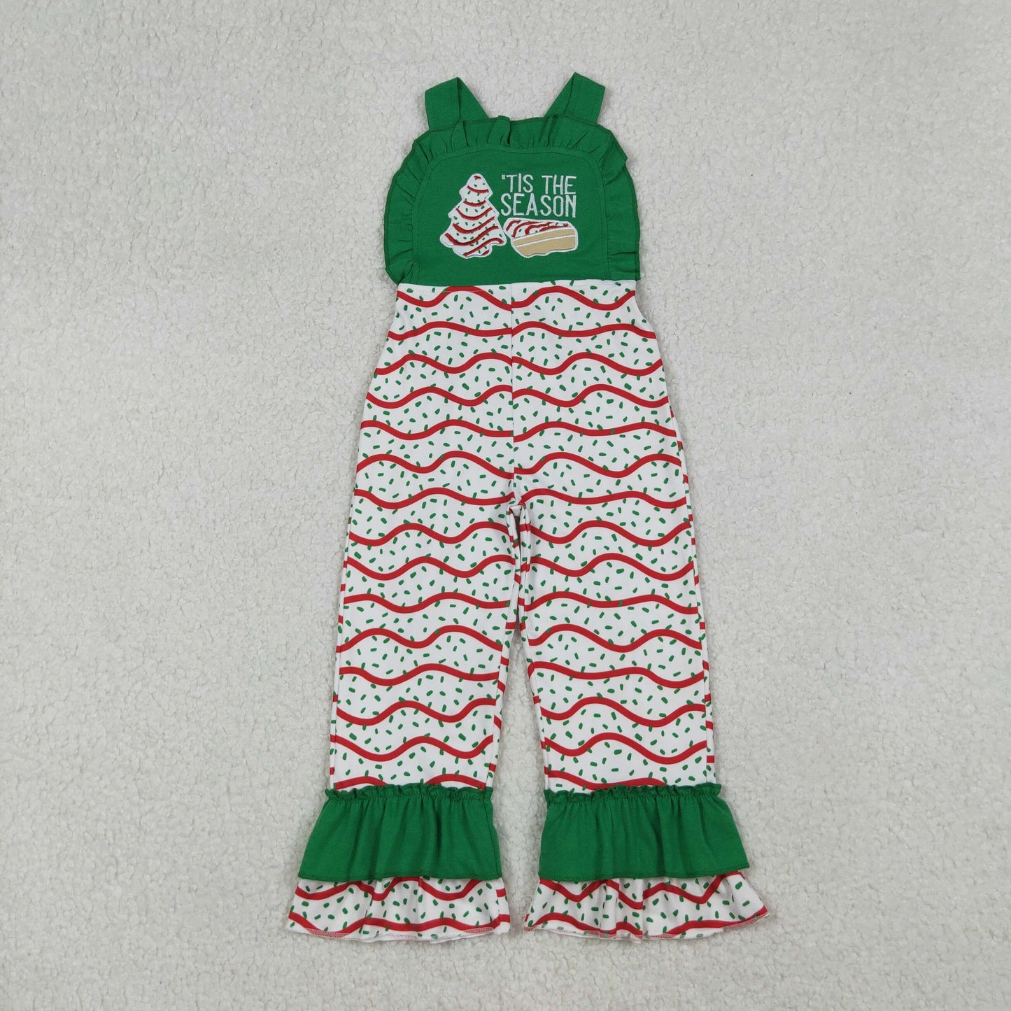 SR3178 Girls Boutique Embroidered Christmas  Green Ruffle Overalls Jumpsuits 202509 RTS