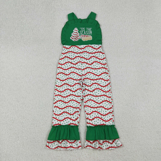SR3178 Girls Boutique Embroidered Christmas  Green Ruffle Overalls Jumpsuits 202509 RTS