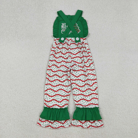 SR3178 Girls Boutique Embroidered Christmas  Green Ruffle Overalls Jumpsuits 202509 RTS