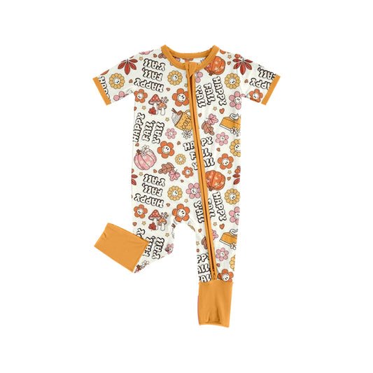 Preorder SR3184 Happy Fall Yall Flower Leaves Girls Orange Zippy Long Sleeve Romper 202507