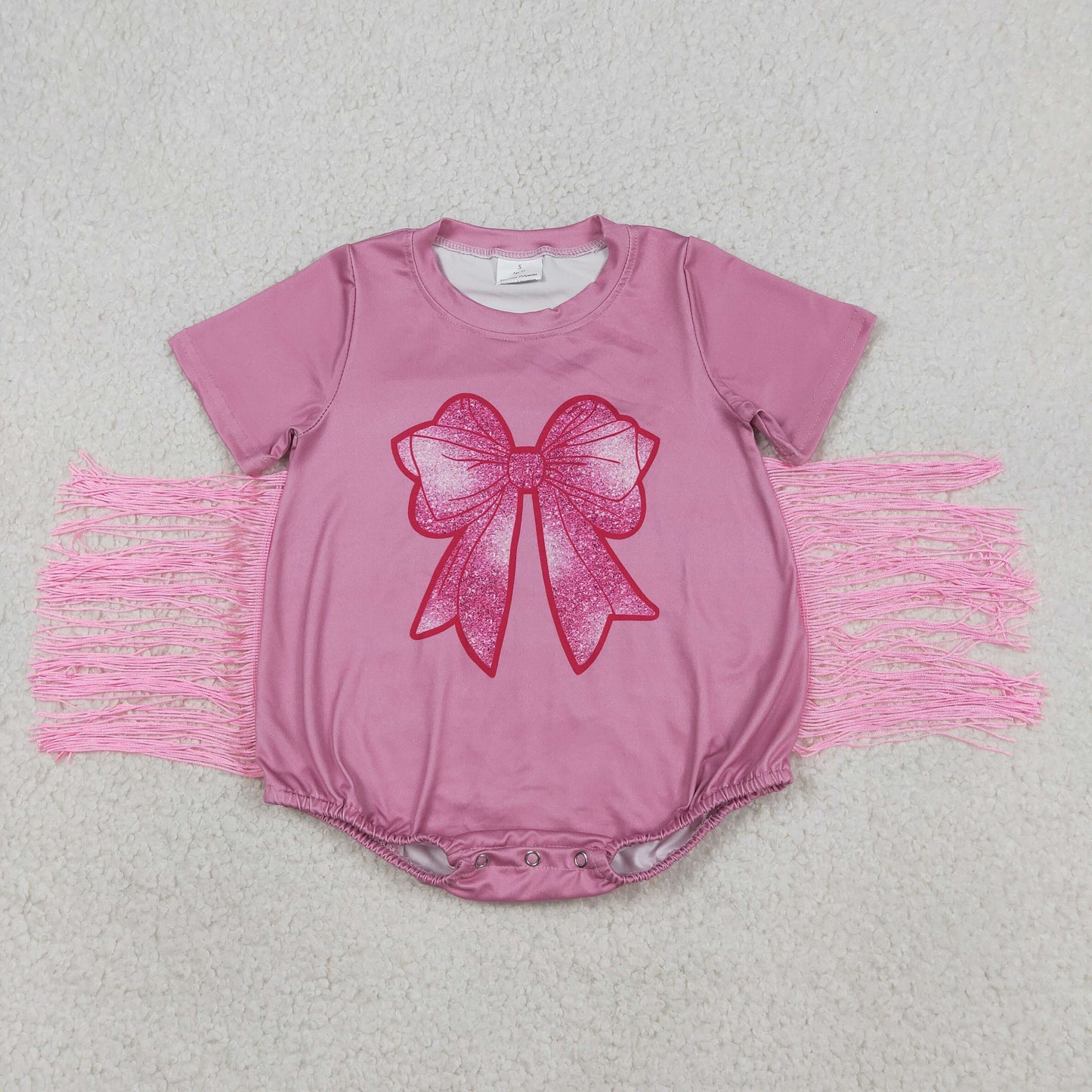 SR3187 Girls Boutique Bow Tassel Pink Short Sleeve Bubble Romper 202603 RTS