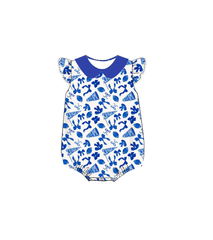 Preorder SR3192 Go Team Bows Blue Flying Sleeve Girls Bubble Romper 202507