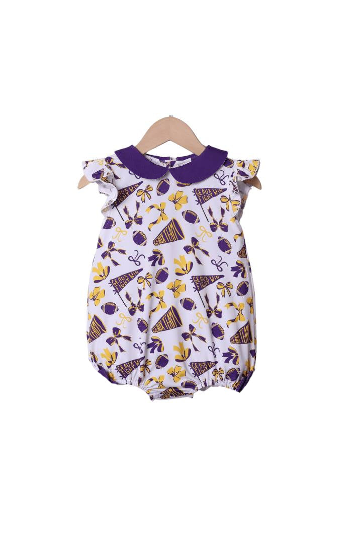 Preorder SR3194 Go Team Bows Purple Flying Sleeve Girls Bubble Romper 202507