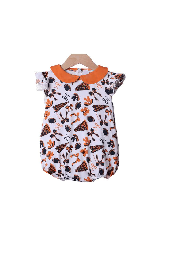 Preorder SR3195 Go Team Bows Orange Flying Sleeve Girls Bubble Romper 202507