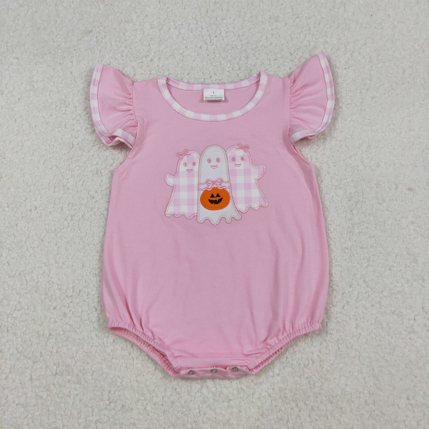 SR3196 Embroidered Halloween Ghost Pink Flying Sleeve Girls Bubble Romper 202509 RTS