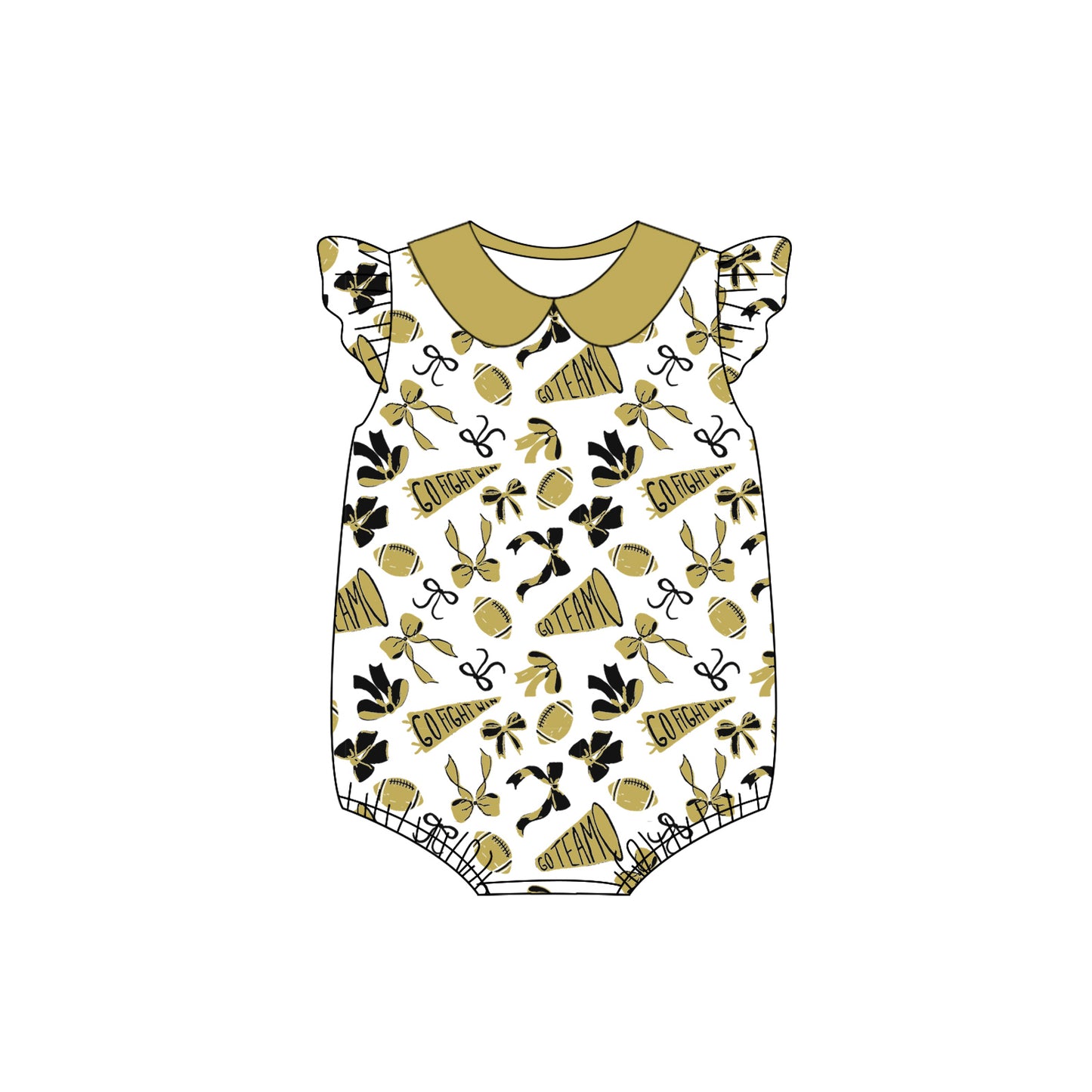 Preorder SR3198 Go Team Bows Ginger Yellow Flying Sleeve Girls Bubble Romper 202507