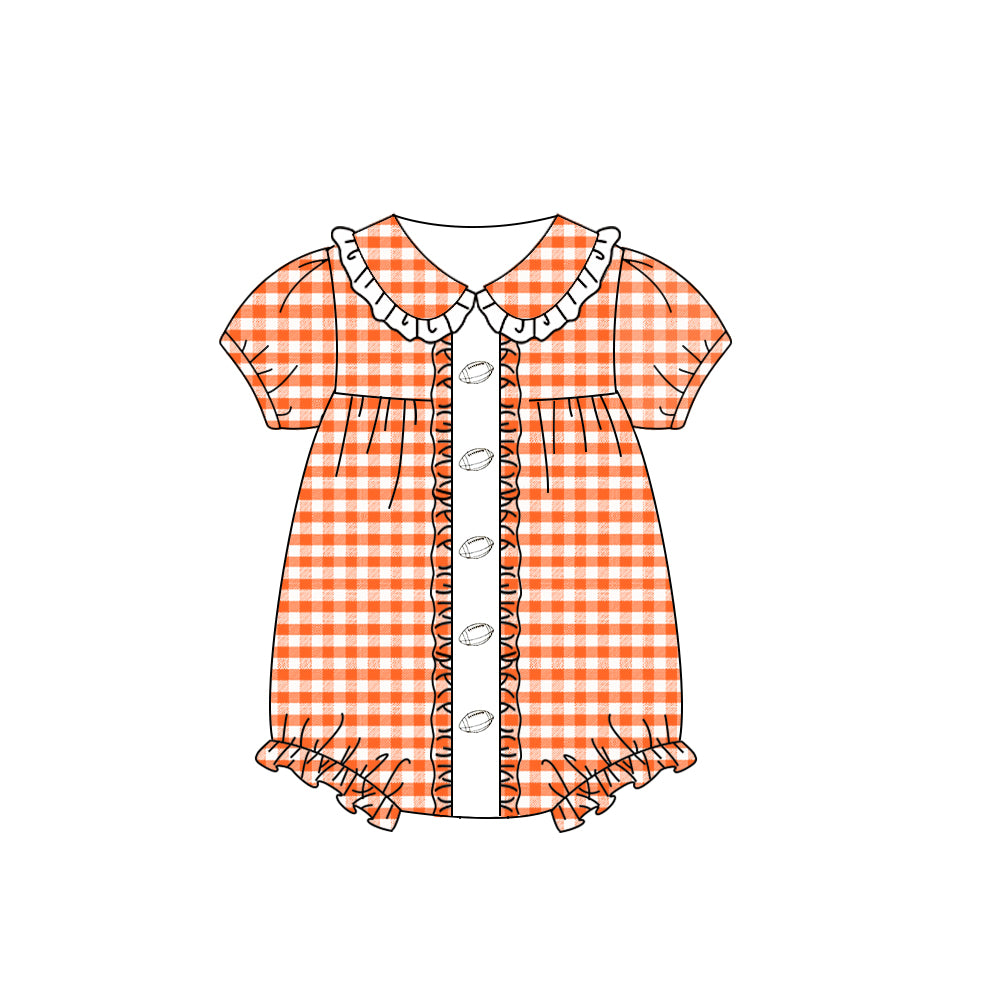 Preorder SR3206 Rugby Plaid Doll Collar Orange Short Sleeve Girls Bubble Romper 202508