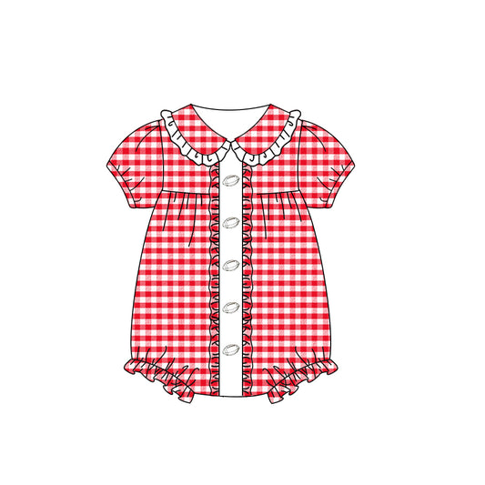Preorder SR3207 Rugby Plaid Doll Collar Red Short Sleeve Girls Bubble Romper 202508