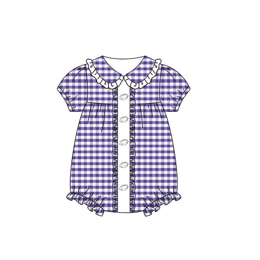 Preorder SR3208 Rugby Plaid Doll Collar Purple Short Sleeve Girls Bubble Romper 202508