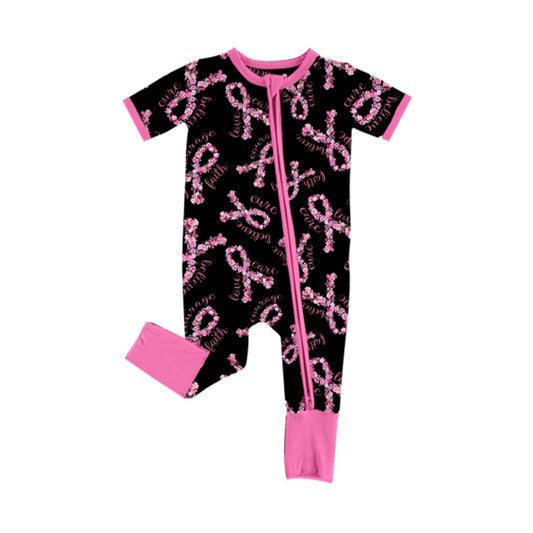 Preorder SR3210 Bows Pattern Black Pink Zippy Short Sleeve Girls Romper 202508